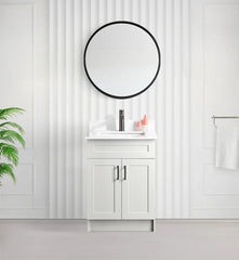 24" SHAKER BATHROOM VANITY WITH QUARTZ COUNTERTOP (MDF)
