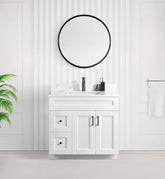 36" SINGLE SINK SHAKER BATHROOM VANITY WITH QUARTZ COUNTERTOP (SOLID WOOD)