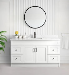 60" SINGLE SINK SHAKER BATHROOM VANITY WITH QUARTZ COUNTERTOP (MDF)