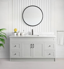 60" SINGLE SINK SHAKER BATHROOM VANITY WITH QUARTZ COUNTERTOP (MDF)