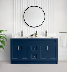60" DOUBLE SINK SHAKER BATHROOM VANITY WITH QUARTZ COUNTERTOP (MDF)