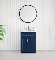 24" SHAKER BATHROOM VANITY WITH QUARTZ COUNTERTOP (SOLID WOOD)
