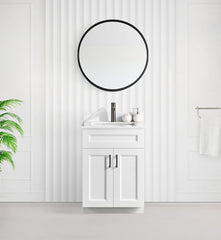 24" SHAKER BATHROOM VANITY WITH QUARTZ COUNTERTOP (SOLID WOOD)