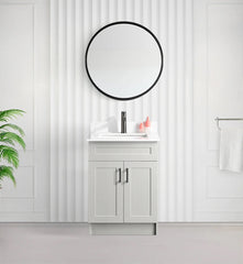 24" SHAKER BATHROOM VANITY WITH QUARTZ COUNTERTOP (MDF)