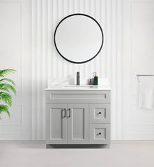 36" SINGLE SINK SHAKER BATHROOM VANITY WITH QUARTZ COUNTERTOP (SOLID WOOD)