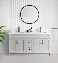 72" DOUBLE SINK SHAKER BATHROOM VANITY WITH QUARTZ COUNTERTOP (MDF)