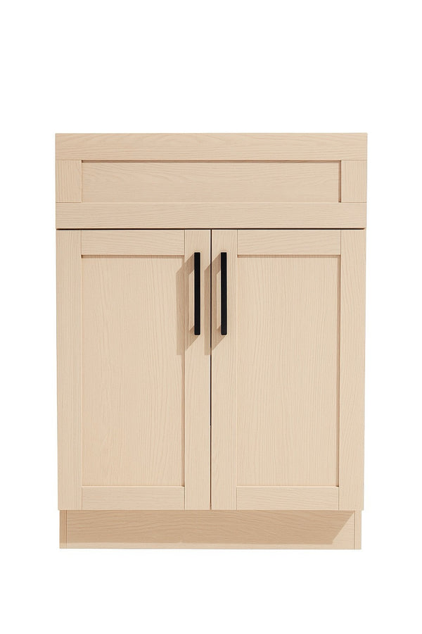24" SHAKER BATHROOM VANITY WITH QUARTZ COUNTERTOP (LEMON LIGHT MDF)