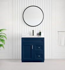30" SHAKER BATHROOM VANITY WITH QUARTZ COUNTERTOP (SOLID WOOD)
