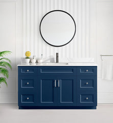 60" SINGLE SINK SHAKER BATHROOM VANITY WITH QUARTZ COUNTERTOP (SOLID WOOD)