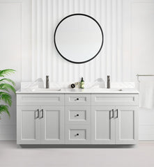 72" DOUBLE SINK SHAKER BATHROOM VANITY WITH QUARTZ COUNTERTOP (SOLID WOOD)