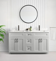 60" DOUBLE SINK SHAKER BATHROOM VANITY WITH QUARTZ COUNTERTOP (SOLID WOOD)