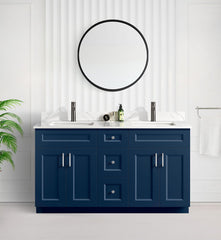60" DOUBLE SINK SHAKER BATHROOM VANITY WITH QUARTZ COUNTERTOP (SOLID WOOD)