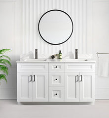 60" DOUBLE SINK SHAKER BATHROOM VANITY WITH QUARTZ COUNTERTOP (SOLID WOOD)