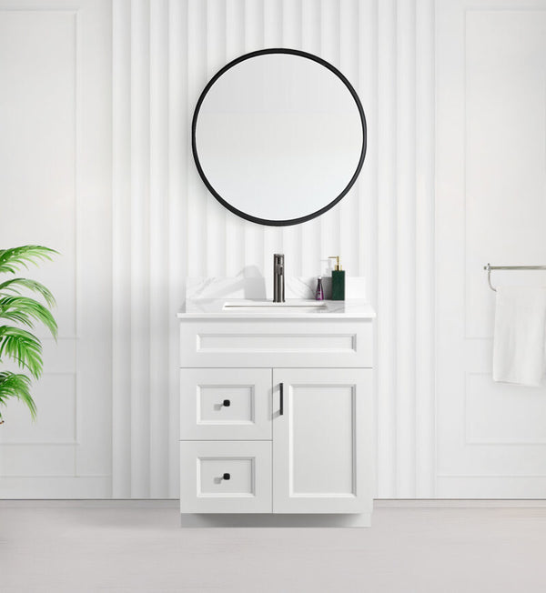 30" SHAKER BATHROOM VANITY WITH QUARTZ COUNTERTOP (SOLID WOOD)